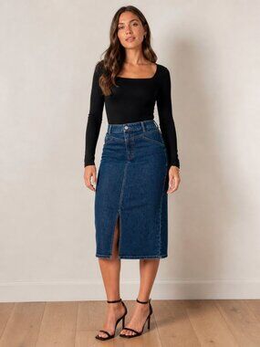 Classic Dark Blue Denim Pencil Skirt